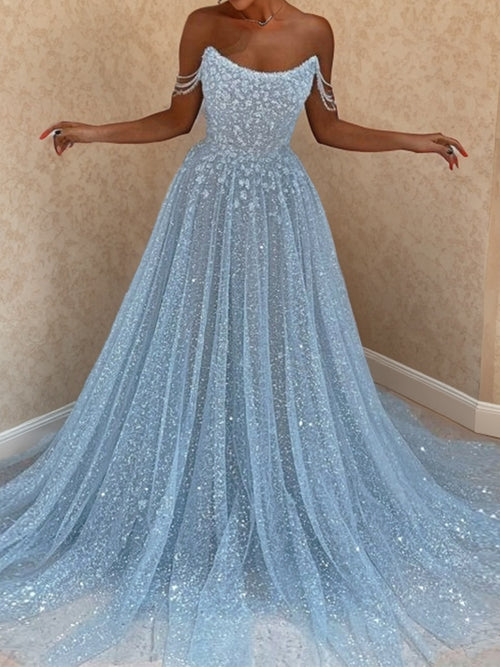 A-line Off-the-Shoulder Sweep Train Dress