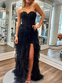 A-line Sweetheart Appliques Lace Floor-Length Tulle Dress