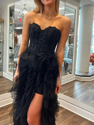 A-line Sweetheart Appliques Lace Floor-Length Tulle Dress