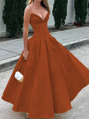 A-line Sweetheart Pleated Ankle-Length Satin Corset Dress