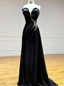 Sheath One-Shoulder Rhinestone Sweep Train Silk like Satin Dress