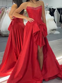 A-line Straight Bow Sweep Train Taffeta Corset Dress
