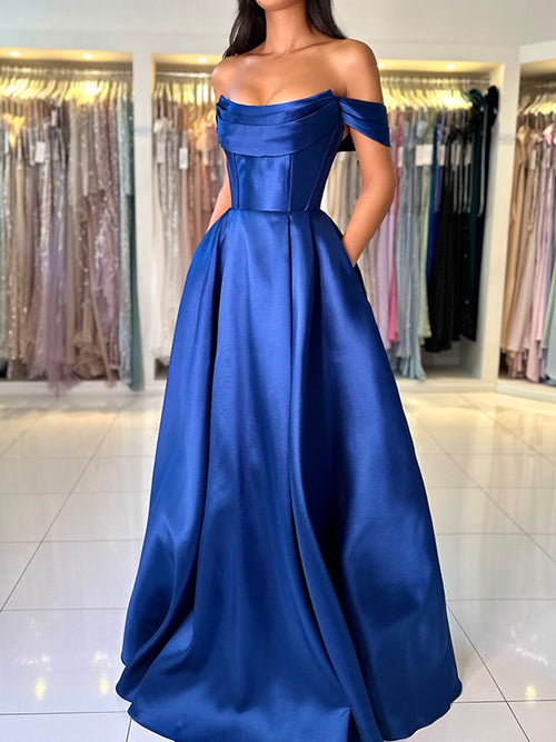 A-line Cowl Pleated Floor-Length Satin Convertible Corset Dress