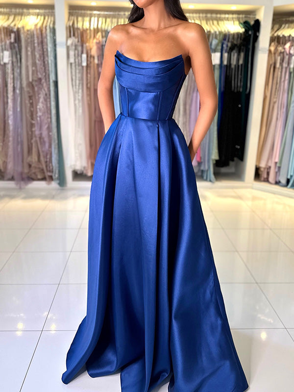 A-line Cowl Pleated Floor-Length Satin Convertible Corset Dress