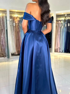 A-line Cowl Pleated Floor-Length Satin Convertible Corset Dress