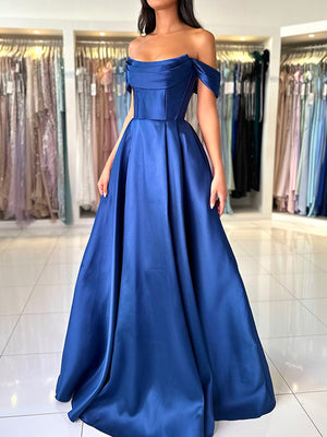 A-line Cowl Pleated Floor-Length Satin Convertible Corset Dress