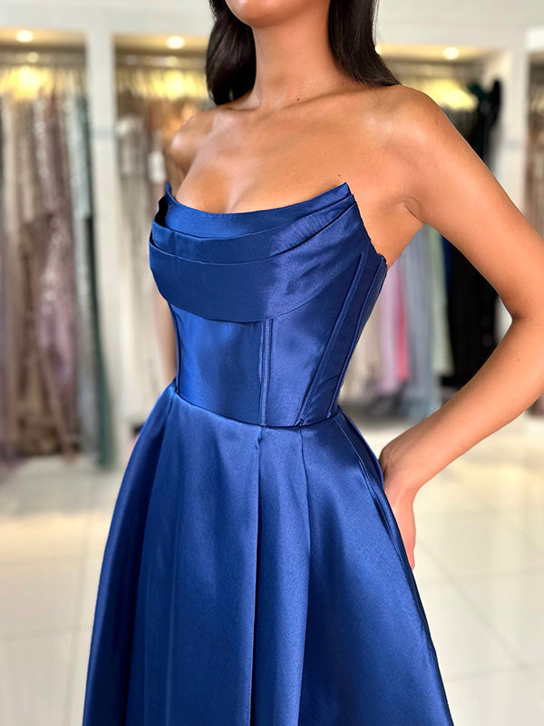 A-line Cowl Pleated Floor-Length Satin Convertible Corset Dress