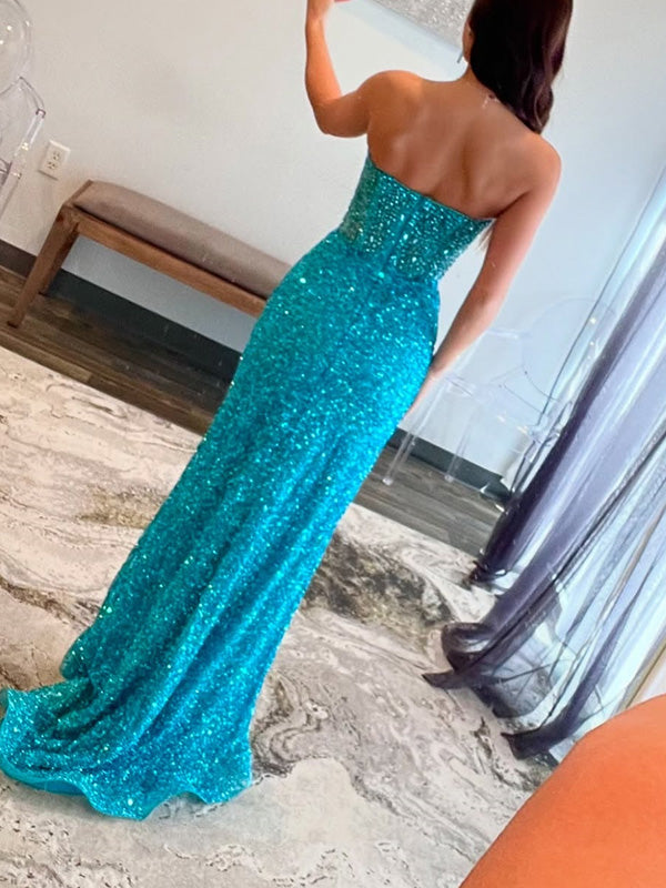 Sheath Sweetheart Beading Sweep Train Velvet Sequins Dress