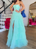 A-line Straight Cascading Ruffles Floor-Length Dress