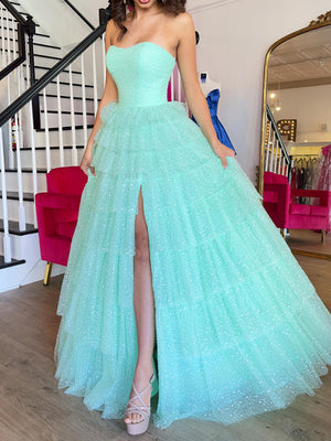 A-line Straight Cascading Ruffles Floor-Length Dress