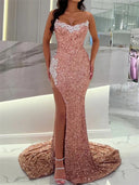 Sheath Straight Beading Court Train Velvet Sequins Dress