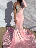 Mermaid Scoop Long Sleeves Appliques Lace Sweep Train Dress