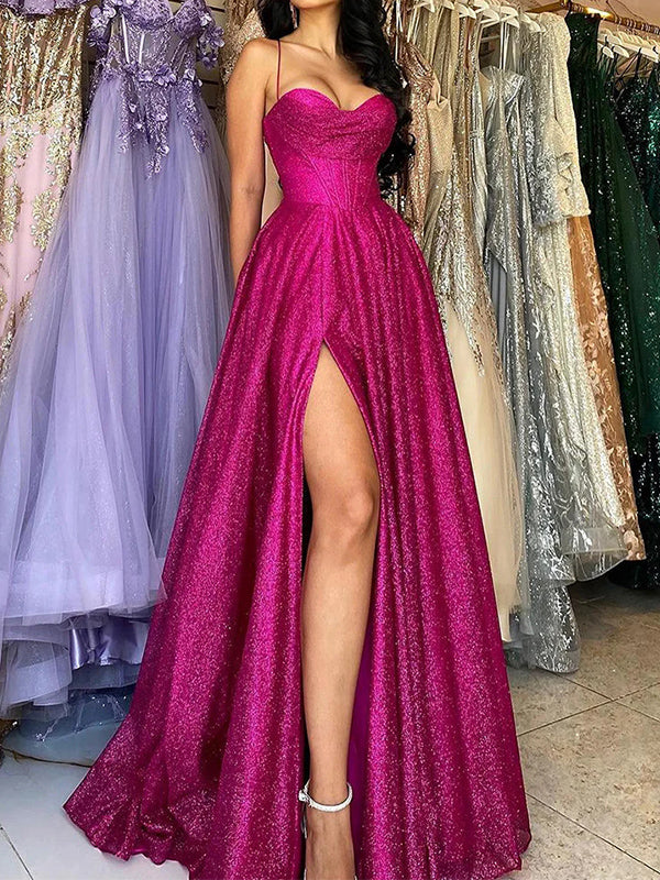 A-line Spaghetti Straps Pleated Floor-Length Corset Dress