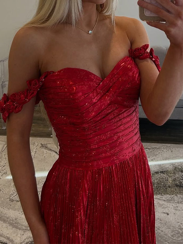A-line Off-the-Shoulder Pleated Sweep Train Dress