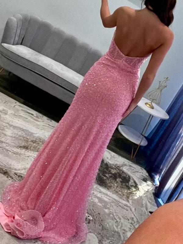Sheath Straight Rhinestone Sweep Train Corset Dress