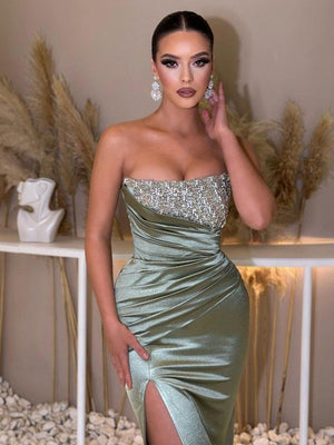 Sheath Straight Pleated Floor-Length Dress