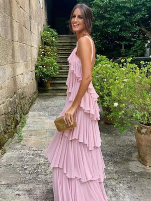 Sheath Halter Cascading Ruffles Floor-Length Chiffon Dress