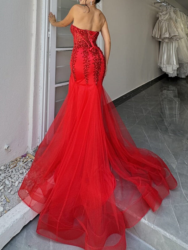 Mermaid Sweetheart Sequin Chapel Train Tulle Corset Dress
