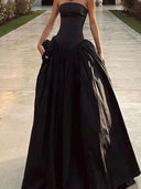 A-line Straight Floor-Length Taffeta Dress
