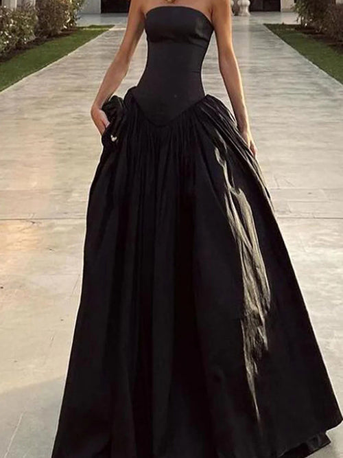 A-line Straight Floor-Length Taffeta Dress