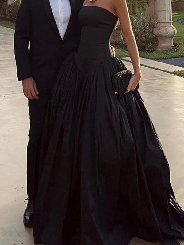 A-line Straight Floor-Length Taffeta Dress
