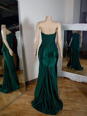 Sheath Sweetheart Appliques Lace Sweep Train Silk Like Satin Corset Dress