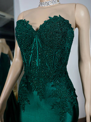 Sheath Sweetheart Appliques Lace Sweep Train Silk Like Satin Corset Dress
