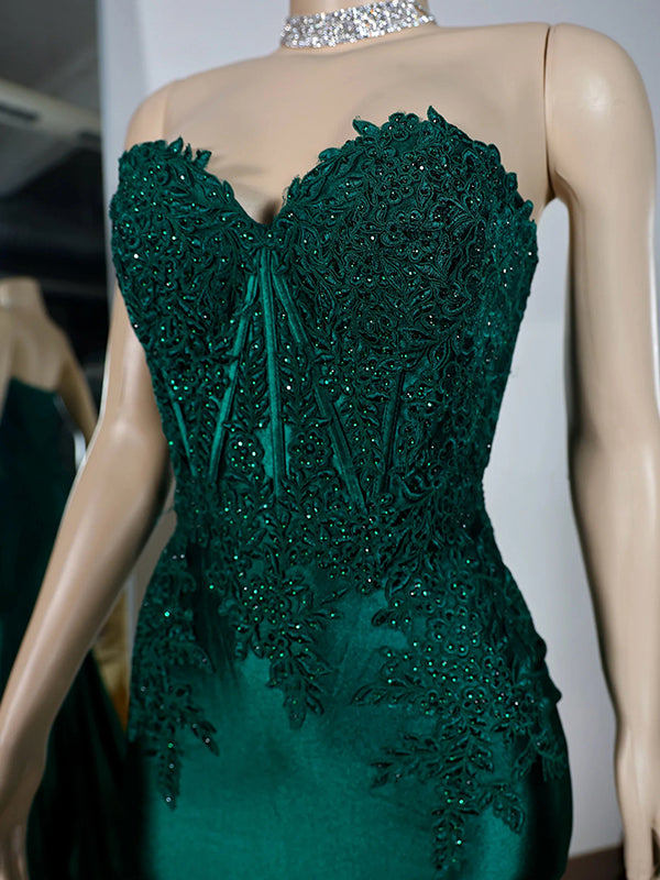 Sheath Sweetheart Appliques Lace Sweep Train Silk Like Satin Corset Dress