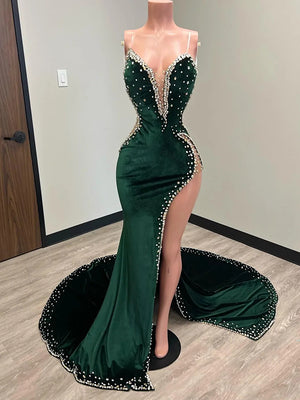 Sheath Sweetheart Rhinestone Court Train Velvet Dress