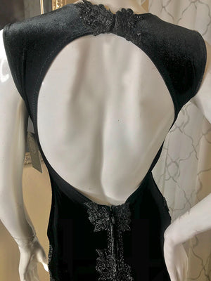 Mermaid Scoop Appliques Lace Sweep Train Velvet Dress