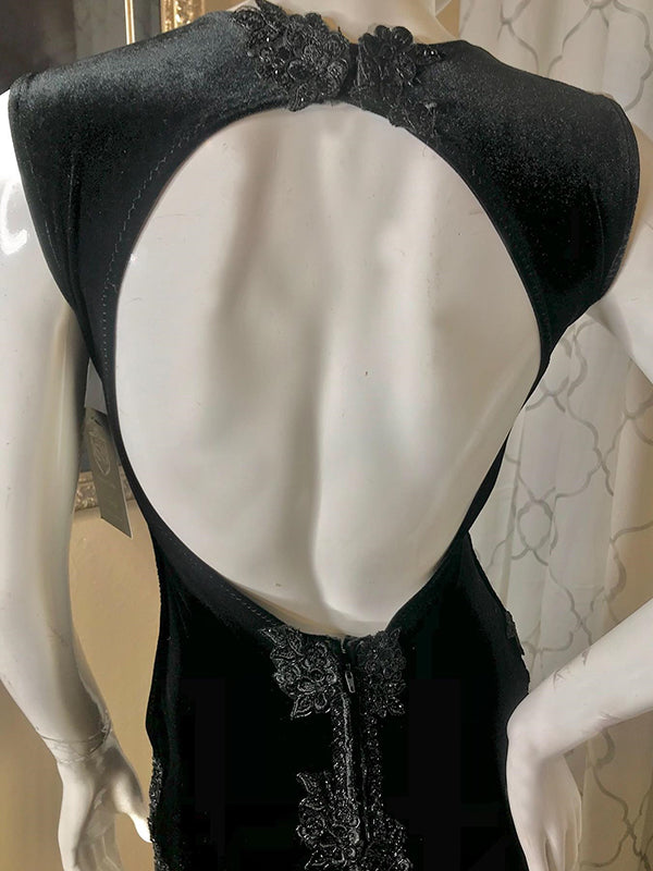 Mermaid Scoop Appliques Lace Sweep Train Velvet Dress