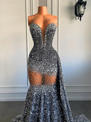 Sheath Sweetheart Rhinestone Court Train Dress