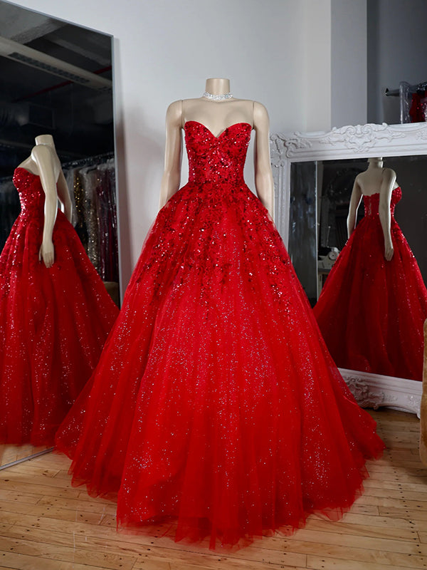 A-line Sweetheart Appliques Lace Sweep Train Tulle Corset Dress