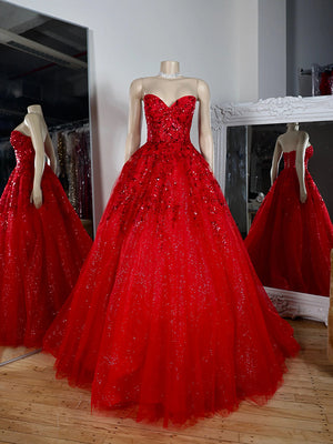 A-line Sweetheart Appliques Lace Sweep Train Tulle Corset Dress