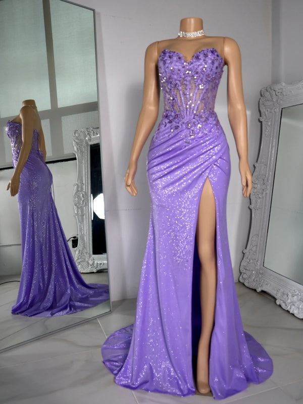 Sheath Spaghetti Straps Appliques Lace Sweep Train Corset Dress