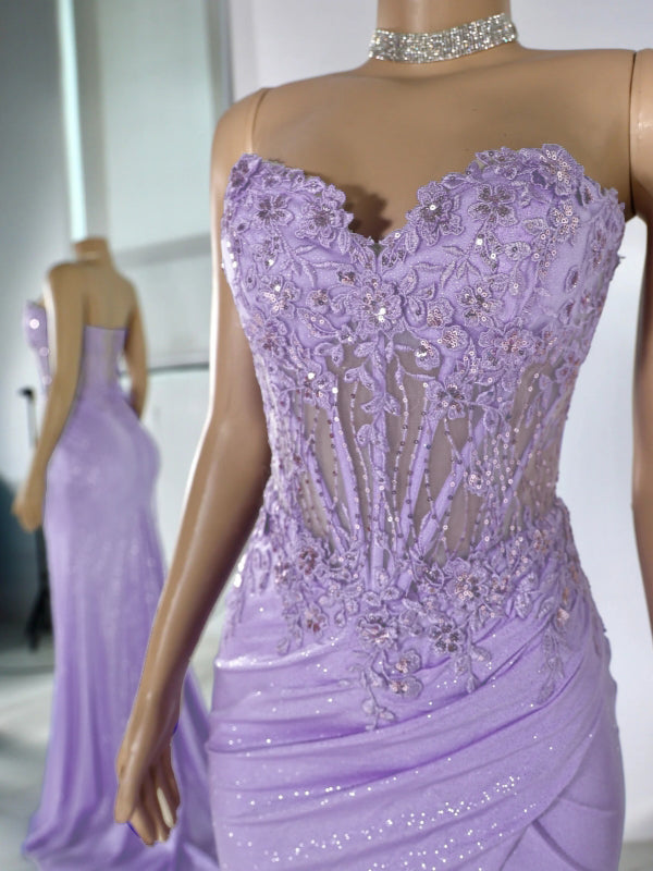Sheath Spaghetti Straps Appliques Lace Sweep Train Corset Dress