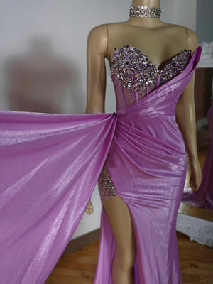 Sheath Sweetheart Rhinestone Sweep Train Corset Dress