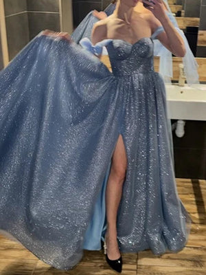 A-line Off-the-Shoulder Sequin Floor-Length Corset Dress