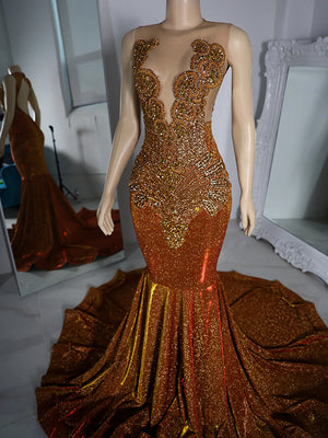Mermaid Illusion Beading Court Train Dress
