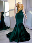 Mermaid Illusion Beading Sweep Train Velvet Dress
