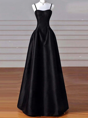 A-line Spaghetti Straps Ruffles Floor-Length Satin Dress