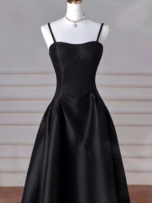 A-line Spaghetti Straps Ruffles Floor-Length Satin Dress