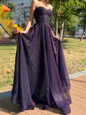 A-line Spaghetti Straps Floor-Length Other Corset Prom Dress