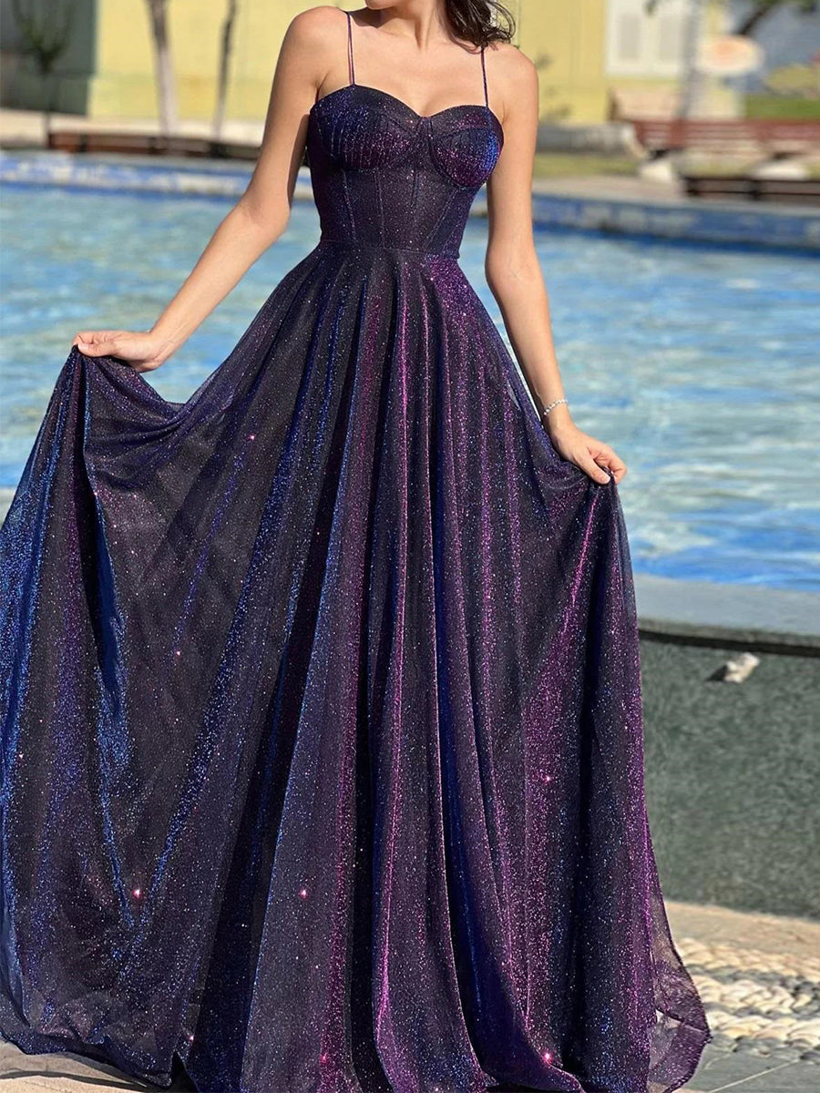 A-line Spaghetti Straps Floor-Length Other Corset Prom Dress