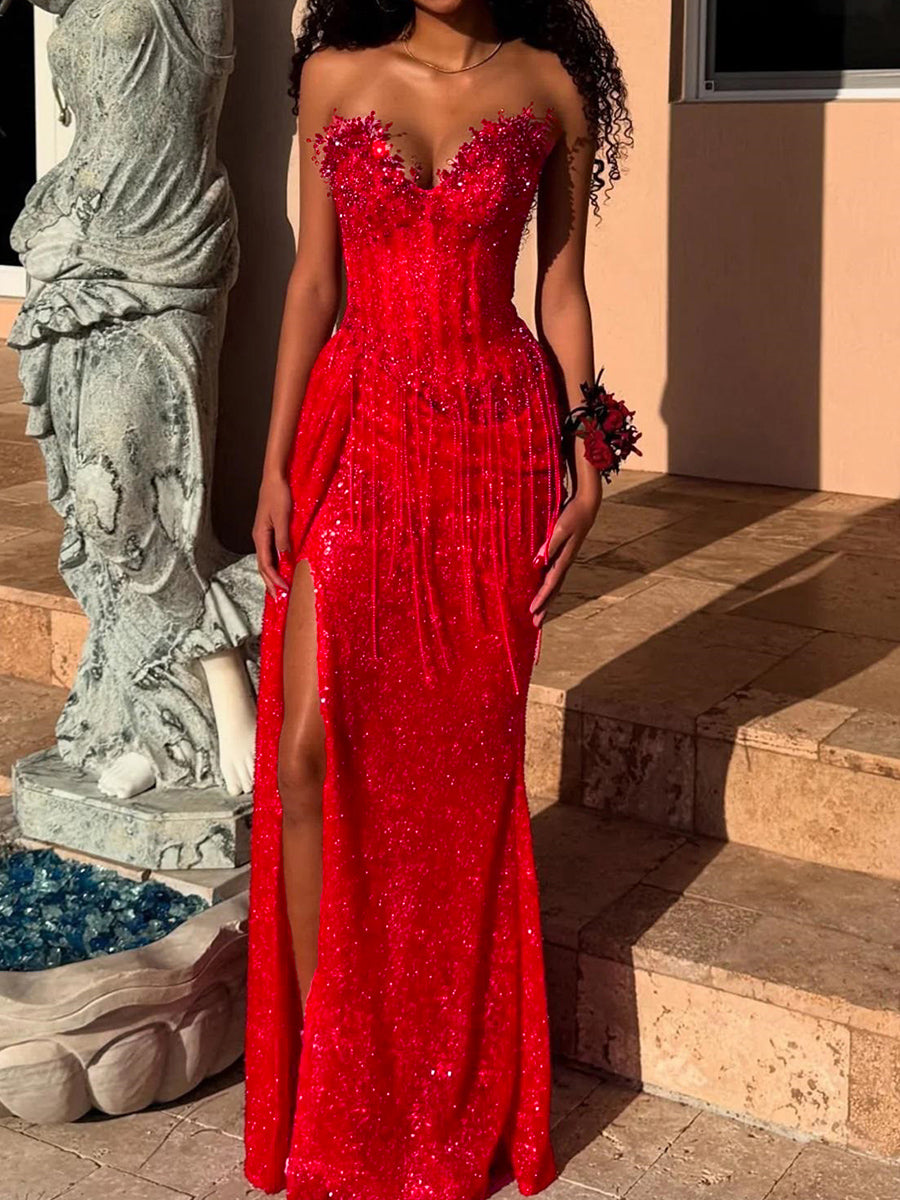 Sheath Sweetheart Rhinestone Floor-Length Other Corset Prom Dress
