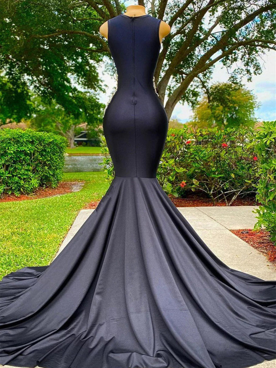 Mermaid Illusion Beading Sweep Train Jersey Prom Dress