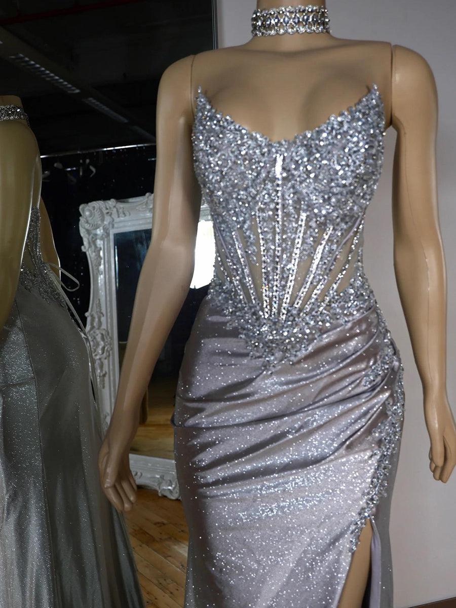 Sheath Spaghetti Straps Pleated Sweep Train Other Corset Prom Dress