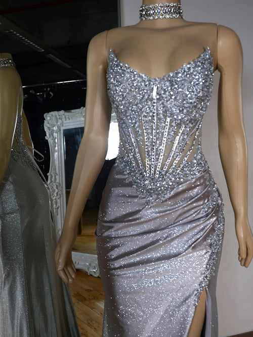 Sheath Spaghetti Straps Pleated Sweep Train Other Corset Prom Dress