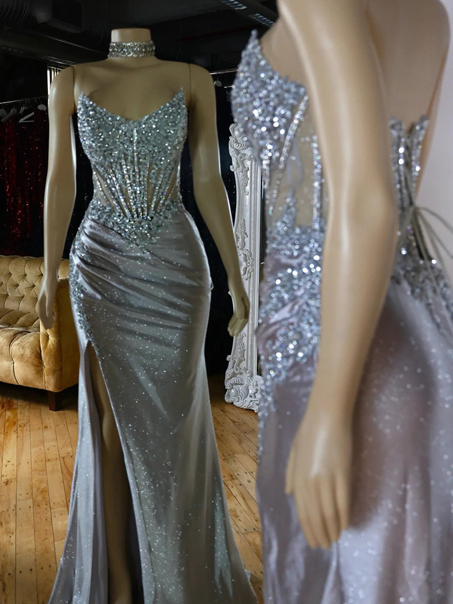 Sheath Spaghetti Straps Pleated Sweep Train Other Corset Prom Dress
