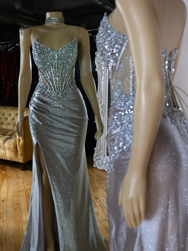 Sheath Spaghetti Straps Pleated Sweep Train Other Corset Prom Dress